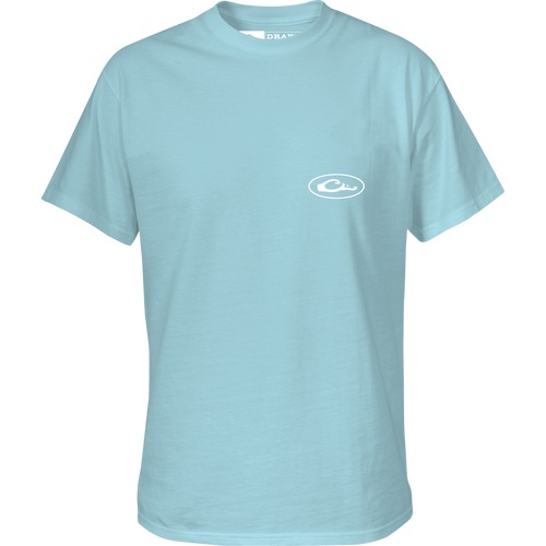 Watercolor Wood Duck T-Shirt featuring Drake logo on front, crafted from soft 100% cotton with a watercolor duck graphic on the back.