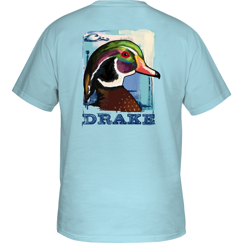 Watercolor Wood Duck T-Shirt featuring a detailed Wood Duck graphic on the back, crafted from soft, garment-washed cotton, perfect for casual wear.