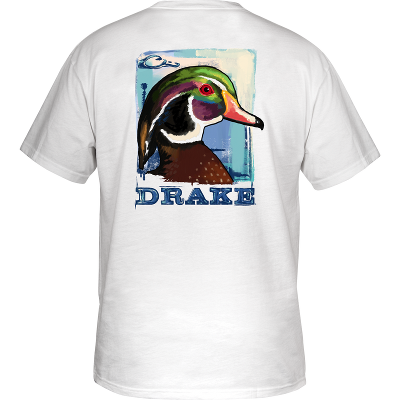 Watercolor Wood Duck T-Shirt showcasing a detailed Wood Duck graphic on the back, crafted from garment-washed 100% cotton for comfort.