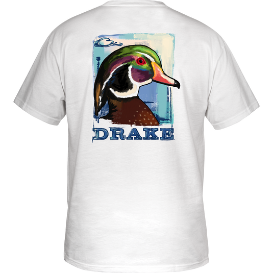 Watercolor Wood Duck T-Shirt showcasing a detailed Wood Duck graphic on the back, crafted from garment-washed 100% cotton for comfort.
