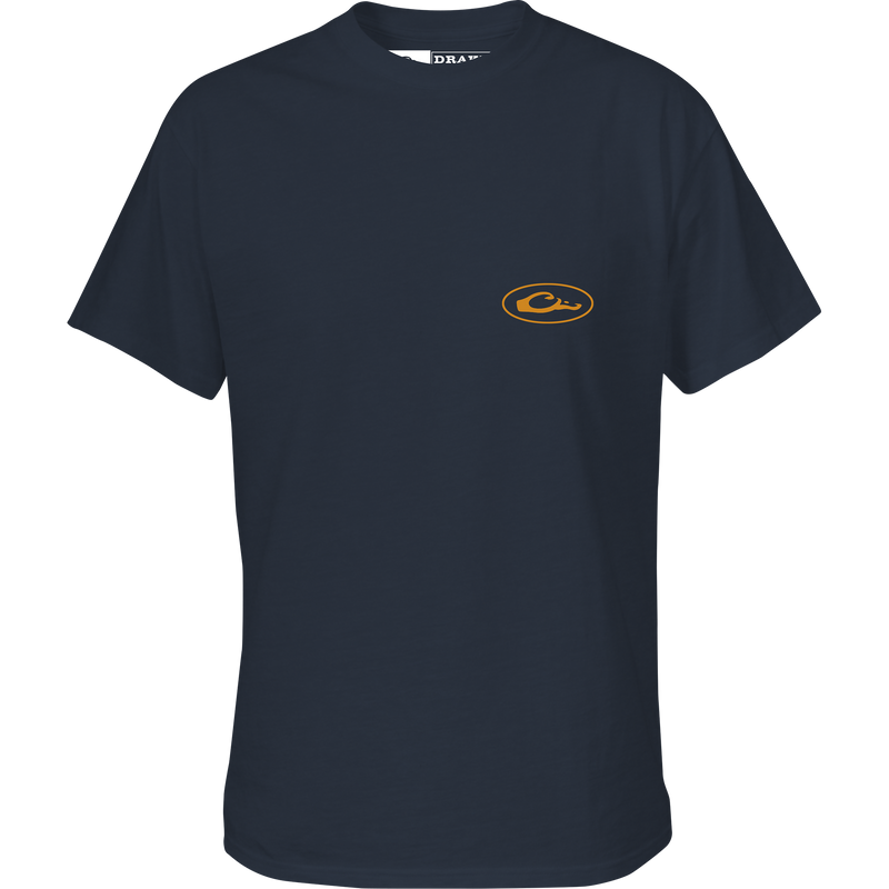 Flyway Sunrise Cotton T-Shirt featuring a Drake logo on the front left chest and a detailed Flyway Sunrise graphic on the back.