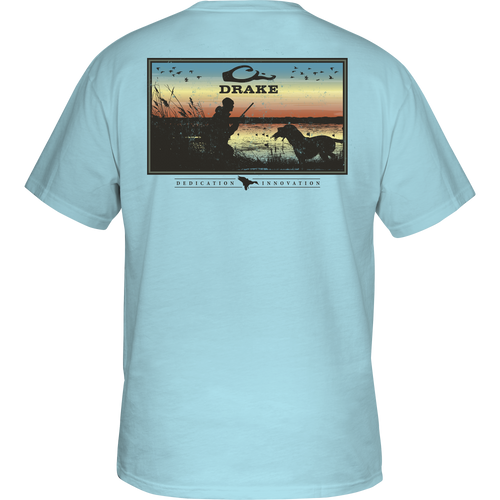 Dedication Innovation T-Shirt featuring a back graphic of a man fishing with a dog, part of Purewhitelaneshop's Heritage Cotton Series.