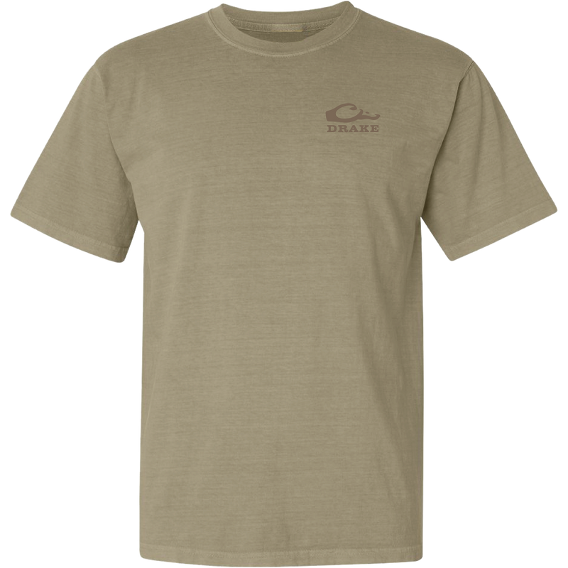 Take Flight T-Shirt featuring a small DRAKE logo on the left chest, showcasing a Mallard flight scene watercolor graphic on the back.