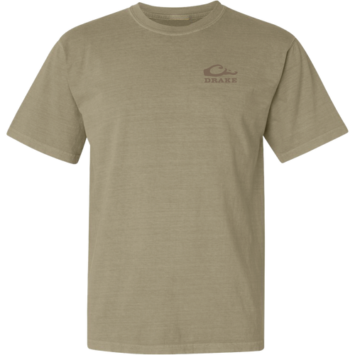 Take Flight T-Shirt featuring a small DRAKE logo on the left chest, showcasing a Mallard flight scene watercolor graphic on the back.