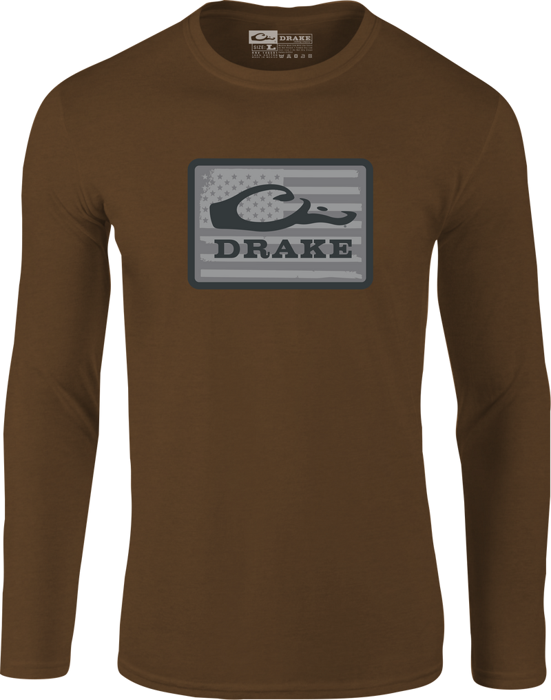 Graphic Work Long Sleeve T-Shirt featuring Drake Work Logo, crafted from a soft 60% cotton, 40% polyester blend, exemplifying comfort and workwear style.