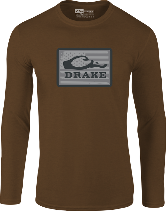 Graphic Work Long Sleeve T-Shirt featuring Drake Work Logo, crafted from a soft 60% cotton, 40% polyester blend, exemplifying comfort and workwear style.