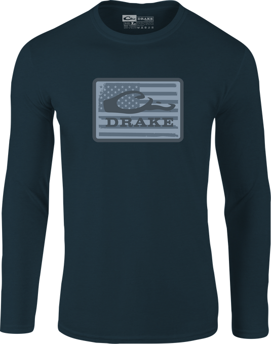 Graphic Work Long Sleeve T-Shirt featuring the Drake Work Logo, crafted from a soft cotton-polyester blend, ideal for comfort and embodying a strong work ethic.
