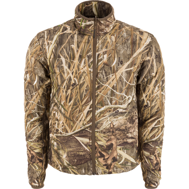 LST CommandXT 3-in-1 PrimaLoft Insulated Jacket featuring realistic reeds and marsh grass camouflage, full-zip front, stand-up collar, and articulated fit for hunting.