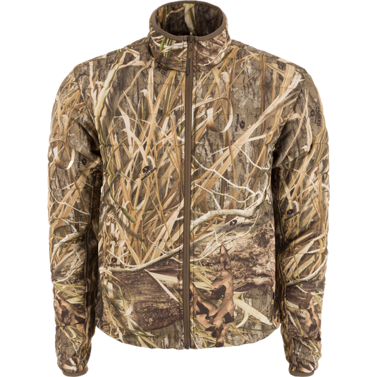 LST CommandXT 3-in-1 PrimaLoft Insulated Jacket featuring realistic reeds and marsh grass camouflage, full-zip front, stand-up collar, and articulated fit for hunting.