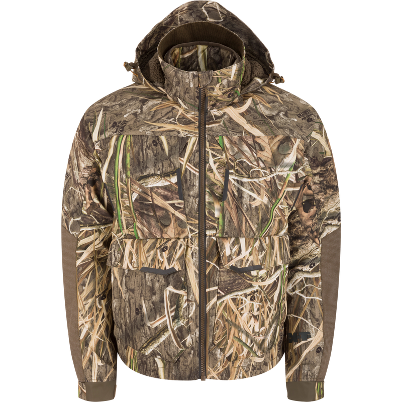 LST CommandXT 3-in-1 PrimaLoft Insulated Jacket with camouflage print, hood, front patch pockets, and full zip, designed for versatile all-weather hunting.