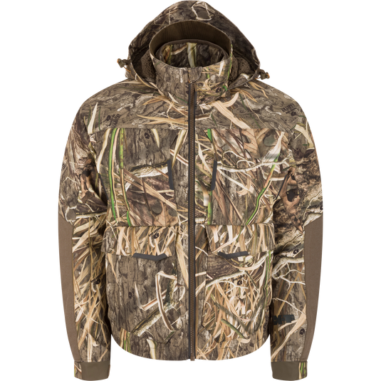 LST CommandXT 3-in-1 PrimaLoft Insulated Jacket with camouflage print, hood, front patch pockets, and full zip, designed for versatile all-weather hunting.