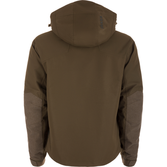 Back view of LST CommandXT 3-in-1 PrimaLoft Insulated Jacket with hood, textured elbow panels, and adjustable cuffs, showcasing outdoor functionality and rugged design.