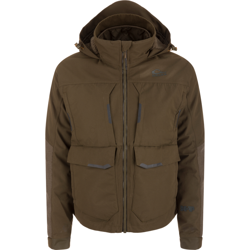 LST CommandXT 3-in-1 PrimaLoft Insulated Jacket on mannequin, showcasing hood, dual pockets, adjustable cuffs, and ergonomic fit, emphasizing all-weather versatility and durability.