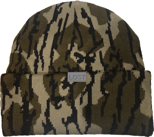 Drake X LOST Cold Front Watch Cap, a knit beanie with jacquard design, 4 cuff for warmth, ideal for cold-weather hunting adventures.