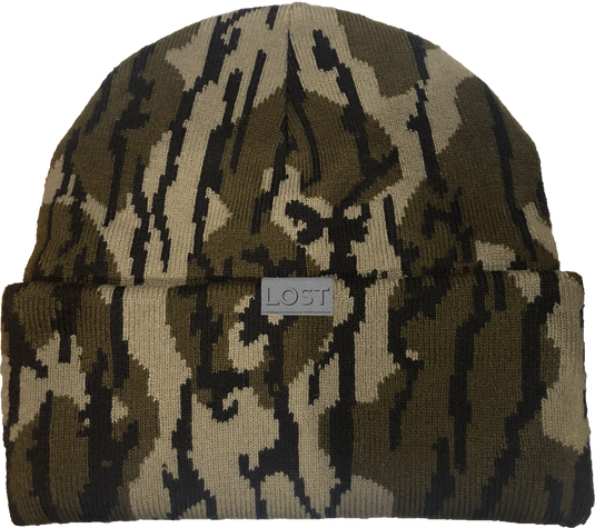 Drake X LOST Cold Front Watch Cap, a knit beanie with jacquard design, 4 cuff for warmth, ideal for cold-weather hunting adventures.