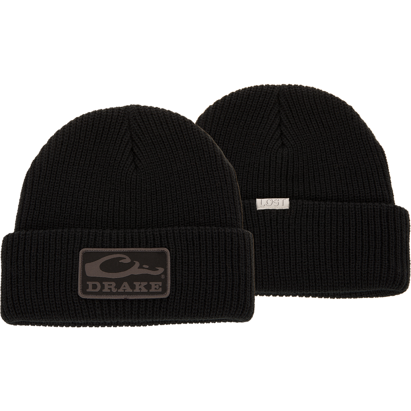 Drake X LOST Cold Front Watch Beanie with logo, featuring jacquard construction and a 4 flip cuff for warmth and comfort.