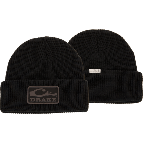 Drake X LOST Cold Front Watch Beanie with logo, featuring jacquard construction and a 4 flip cuff for warmth and comfort.