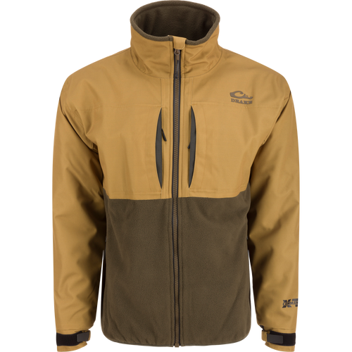 MST CommandXT Eqwader Full Zip Jacket with tan shell, olive fleece, high collar, dual chest pockets, and adjustable cuffs. Designed for rugged outdoor conditions.