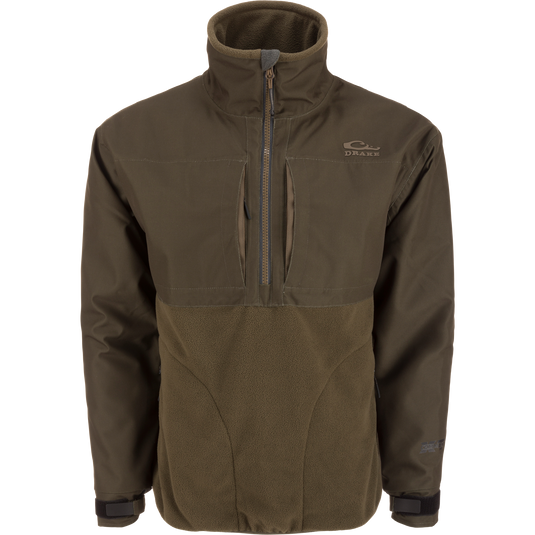 MST CommandXT Eqwader Half Zip Jacket with high collar, zippered chest pocket, adjustable cuffs, and fleece lower body, designed for weather protection and durability.