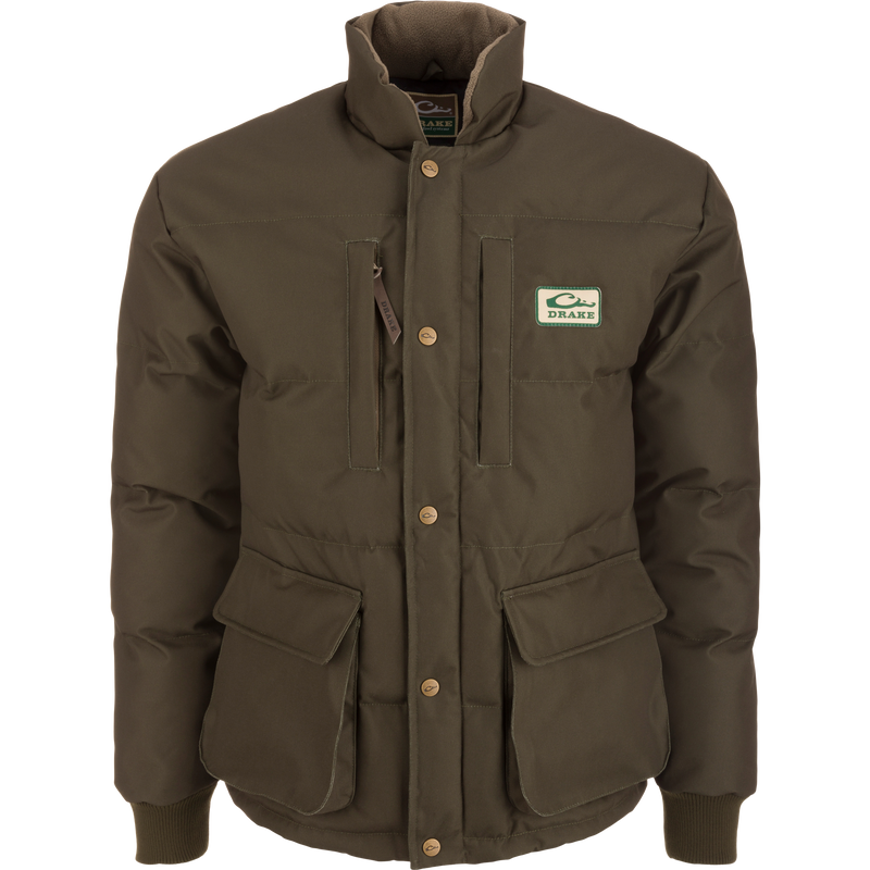 Throwback 80 Featherless Puffer Jacket with 3M Thinsulate™ insulation, stand-up collar, snap-front, and functional pockets, ideal for rugged outdoor activities and hunting.