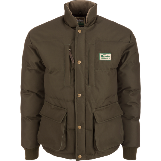 Throwback 80 Featherless Puffer Jacket with 3M Thinsulate™ insulation, stand-up collar, snap-front, and functional pockets, ideal for rugged outdoor activities and hunting.