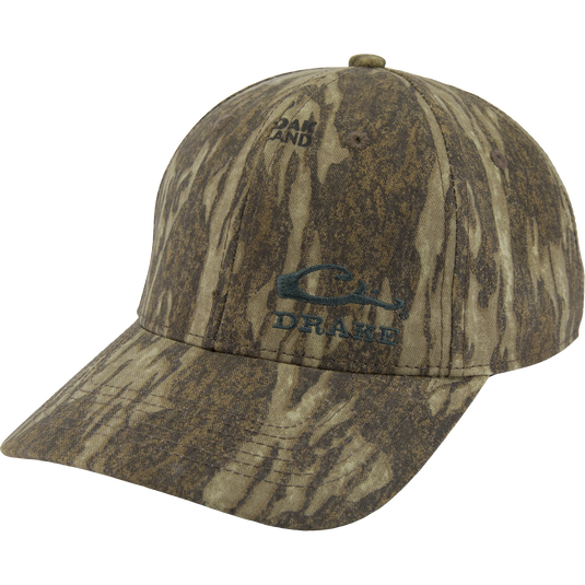 Camouflage-patterned Side Logo Cap with DRAKE embroidery, featuring a structured pro-round crown and slightly pre-curved brim, made from durable cotton twill.
