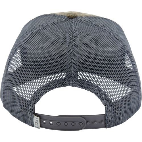 Drake X LOST SA7AGE 7 Panel Cap, rear view showing mesh-back, top button, and adjustable snap closure, highlighting its modern, structured silhouette and versatile design.