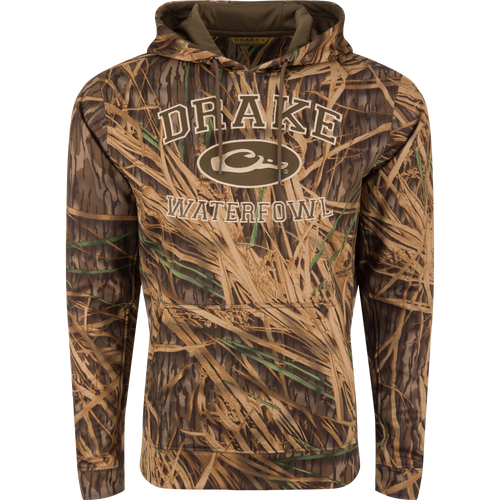 Performance Hoodie crafted from durable polyester-spandex fleece with anti-pilling, featuring a kangaroo pocket and adjustable hood, ideal for versatile outdoor wear.