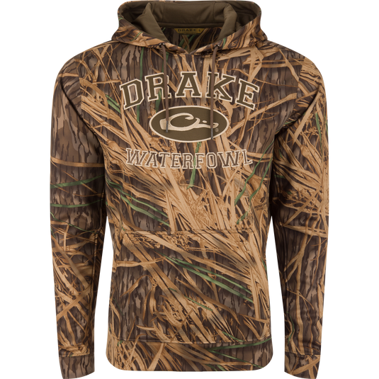 Performance Hoodie crafted from durable polyester-spandex fleece with anti-pilling, featuring a kangaroo pocket and adjustable hood, ideal for versatile outdoor wear.