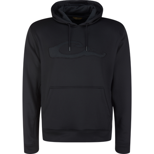 Performance 8-Shot Hoodie with drawstring hood, kangaroo pocket, and tonal chest graphic, made from durable, stretchy fleece for comfort and mobility.