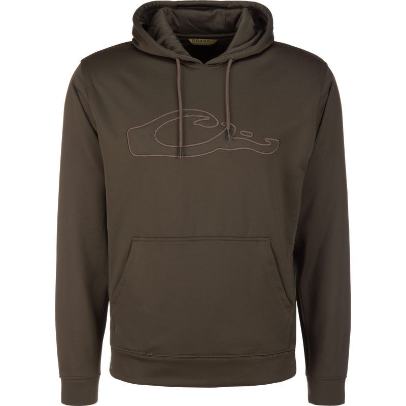 Performance 8-Shot Hoodie with a drawstring hood, kangaroo pocket, and raised-stitch chest logo, designed for durability and flexibility with anti-pilling fleece.