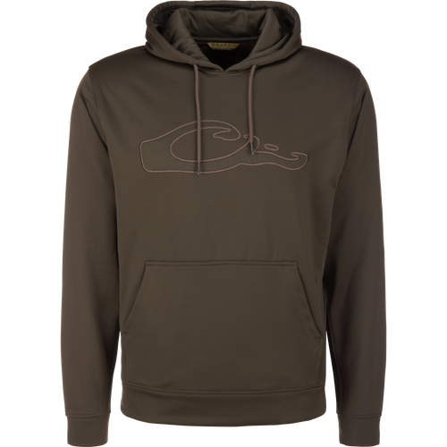 Performance 8-Shot Hoodie with a drawstring hood, kangaroo pocket, and raised-stitch chest logo, designed for durability and flexibility with anti-pilling fleece.