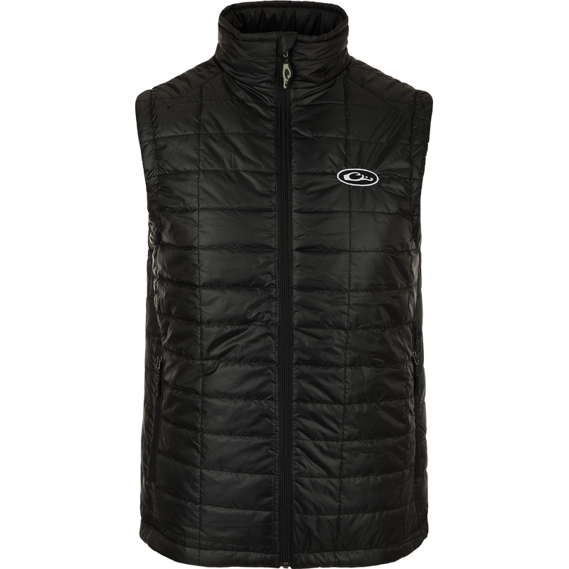 Synthetic Down Pac-Vest with DWR water-repellent finish, YKK zippered pockets, and drawcord waist. Stay protected in any weather.