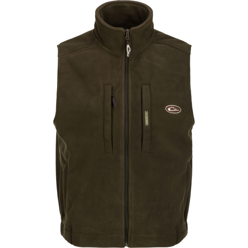 MST Solid Windproof Layering Vest with stand-up collar, vertical zippered chest pocket, Magnattach™ chest pocket, and lower zippered hand warmer pockets, ideal for hunting.