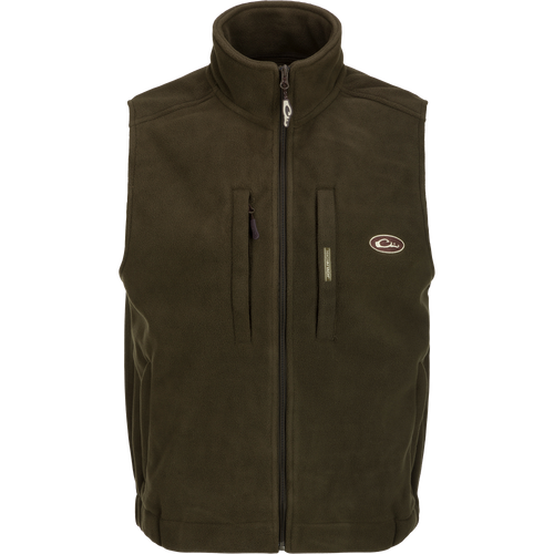MST Solid Windproof Layering Vest with stand-up collar, vertical zippered chest pocket, Magnattach™ chest pocket, and lower zippered hand warmer pockets, ideal for hunting.