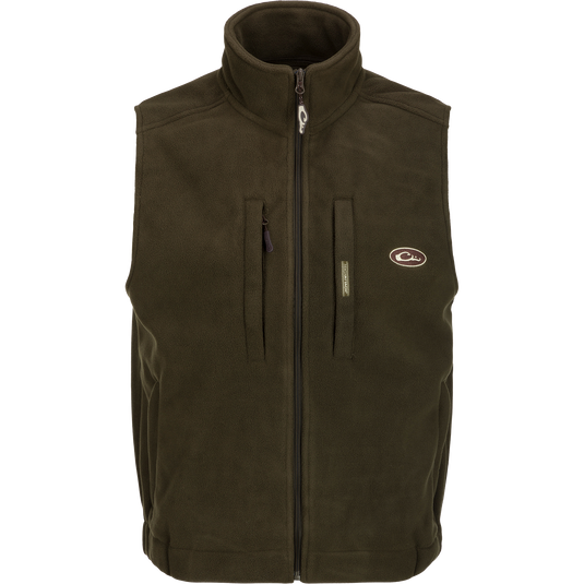 MST Solid Windproof Layering Vest with stand-up collar, vertical zippered chest pocket, Magnattach™ chest pocket, and lower zippered hand warmer pockets, ideal for hunting.