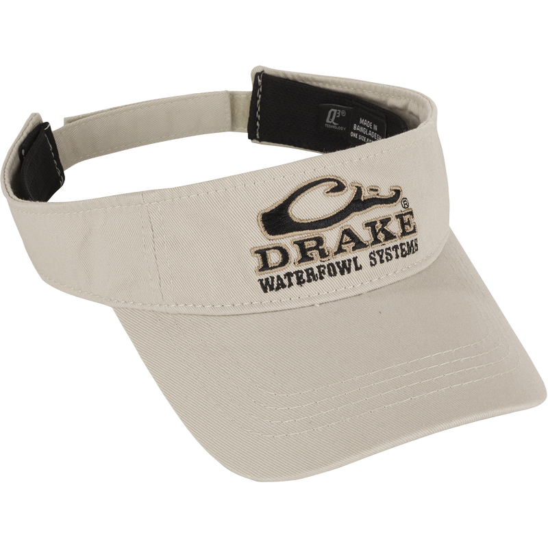 A low-profile Drake Logo Visor with embroidered logo on the front and a Velcro back closure. Made of 100% cotton or 100% polyester. One size fits most.