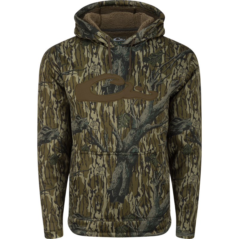 LST Silencer Fleece-Lined Hoodie: A camouflage hoodie with a double-lined hood and kangaroo pouch, perfect for cool days in the field and evenings in duck camp.
