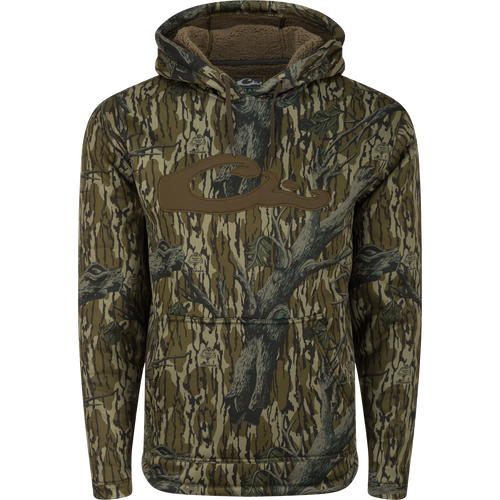 LST Silencer Fleece-Lined Hoodie: A camouflage hoodie with a double-lined hood and kangaroo pouch, perfect for cool days in the field and evenings in duck camp.