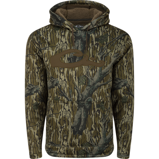 LST Silencer Fleece-Lined Hoodie: A camouflage hoodie with a double-lined hood and kangaroo pouch, perfect for cool days in the field and evenings in duck camp.
