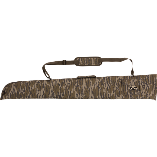 Alt text: Side-Opening Gun Case in rugged HD2™ material with nylon interior. Features adjustable strap, top handle, and choke tube pocket. Ideal for shotguns up to 52 length. From Purewhitelaneshop.