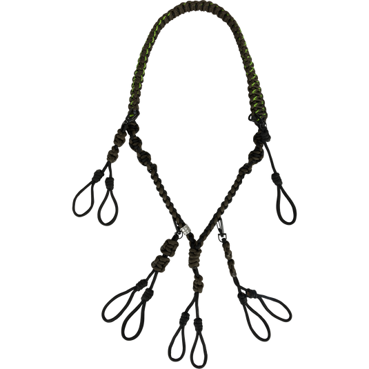 Caller's Lanyard: A fashion accessory necklace made of soft, comfortable Polypropylene braided cord. Features a wide collar for comfortable wear and customizable call organization with multiple double-loop connections. Perfect for hunting and outdoor activities.