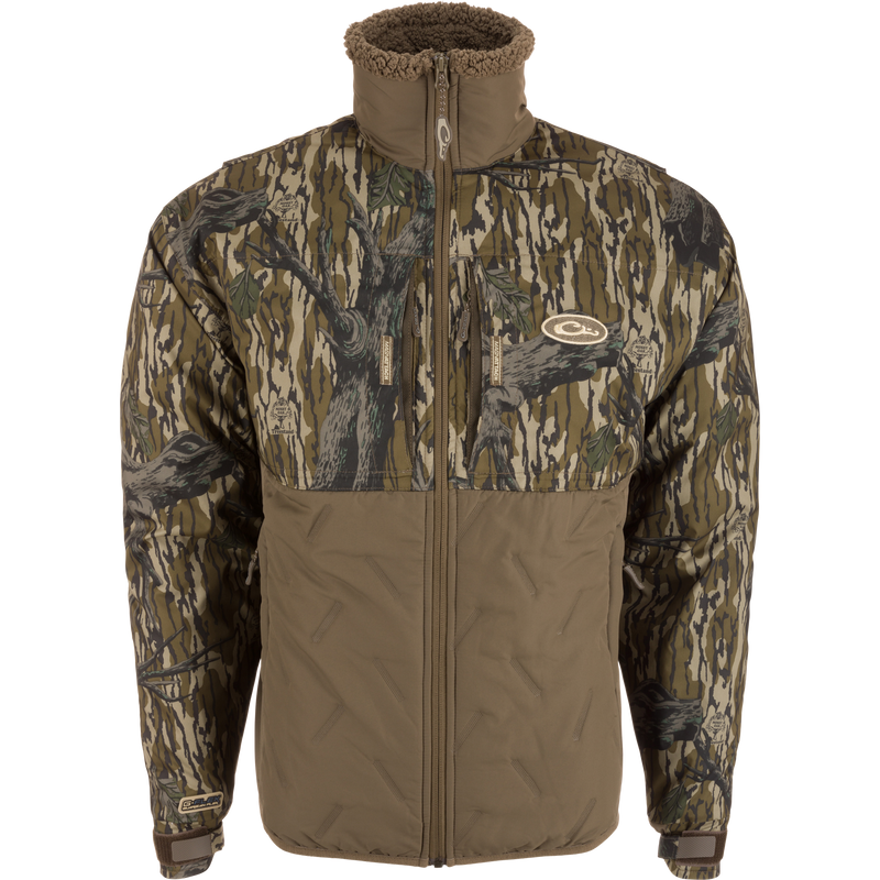 LST Guardian Flex Double Down Eqwader Full Zip Jacket showcasing its camouflage pattern and durable design, ideal for challenging outdoor conditions.
