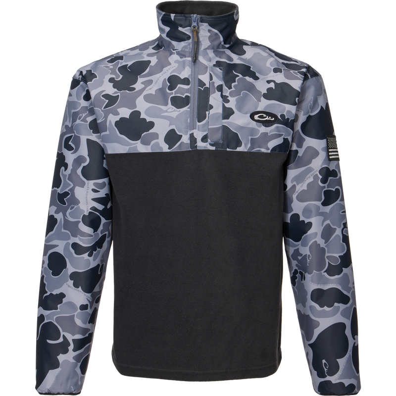 MST Quarter Zip Refuge Eqwader Jacket featuring a close-up of the zipper and fabric, highlighting waterproof and breathable material for superior comfort in waterfowl hunting.