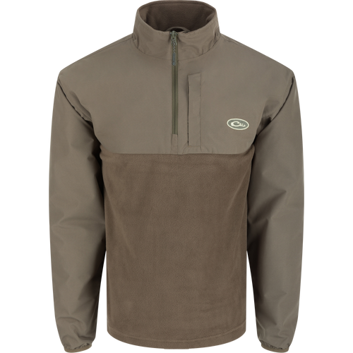 MST Quarter Zip Refuge Eqwader Jacket showcasing waterproof upper fabric and breathable lower material, featuring a collar and sleeve details, ideal for waterfowl hunting.