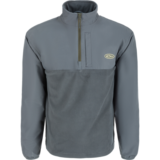 MST Quarter Zip Refuge Eqwader Jacket showcasing waterproof upper and breathable lower fabric, highlighting innovative features for superior comfort in waterfowl hunting.