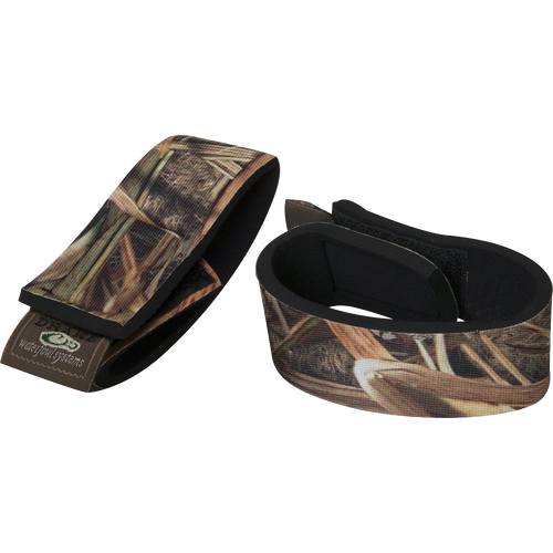 Ankle Garters made of stretch neoprene with hook and loop fasteners, designed to keep pants secure inside waders or boots.