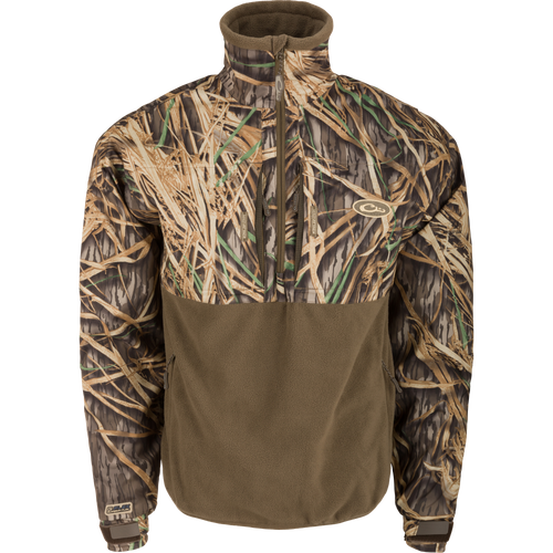 MST Guardian Flex Fleece Eqwader Quarter Zip Jacket with camouflage pattern, featuring Guardian Flex fabric on upper torso and 350-gram fleece on lower body.