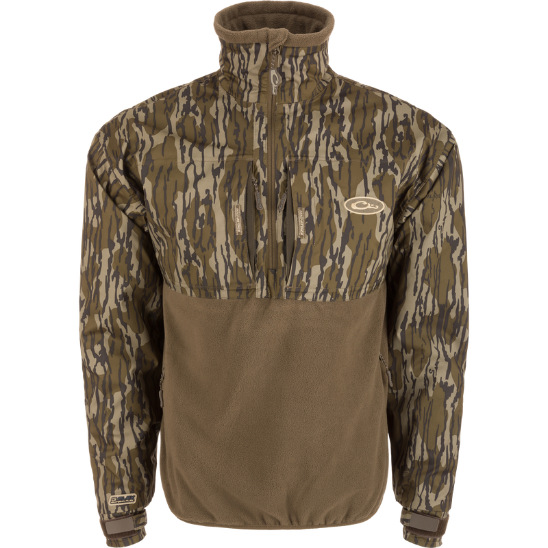 MST Guardian Flex Fleece Eqwader Quarter Zip Jacket showcasing durable design with Guardian Flex fabric upper and breathable fleece lower, featuring multiple pockets.