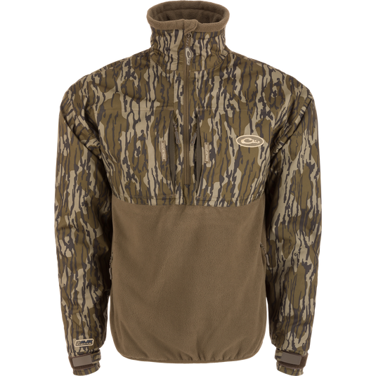 MST Guardian Flex Fleece Eqwader Quarter Zip Jacket showcasing durable design with Guardian Flex fabric upper and breathable fleece lower, featuring multiple pockets.